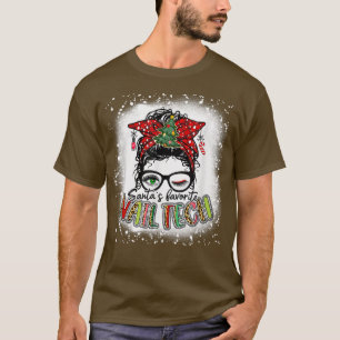 Gebleken Santas Favoriete Nail Tech Messy Bun Chri T-shirt