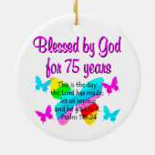 GEBLESSEERD BUTTERFLY 75E BIRTHDAY-ONTWERP KERAMISCH ORNAMENT (Achterkant)