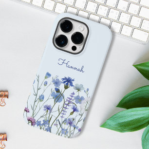 Geblindeerde Blauwe Aquarel Wilde Bloementuin iPhone 16 Pro Max Hoesje