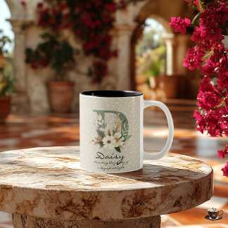 Gebloemde Boho Chic Monogram Gepersonaliseerd voor Tweekleurige Koffiemok