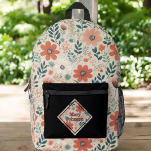 Gebloemde boho gedempte tinten gepersonaliseerd bedrukte rugzak