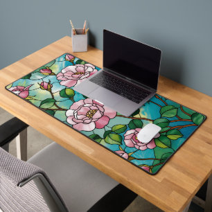 Gebloemde glas-in-lood effect roze bloemen botanis bureaumat
