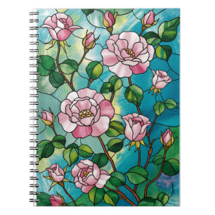 Gebloemde glas-in-lood effect roze bloemen botanis notitieboek