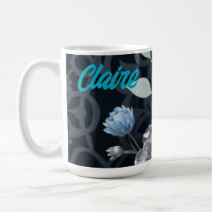 Gebloemde Winter Bloem, Ijsblauw & Zilver Patroon  Koffiemok