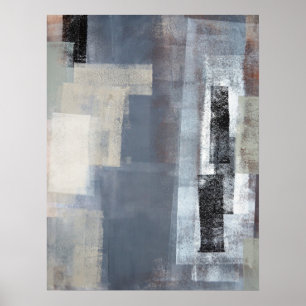 'Geblokkeerd' grijs en beige Abstract Poster afdru