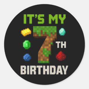 Geblokt Level 7 Verjaardag Kinderen Gamer Feest On Ronde Sticker