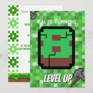 Geblokte Gamer Groen Level Up 8e Verjaardag Kaart
