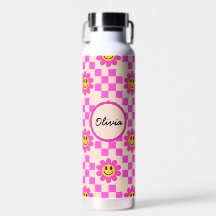 Geblokte Roze Lachende Bloemen Aangepaste Naam
