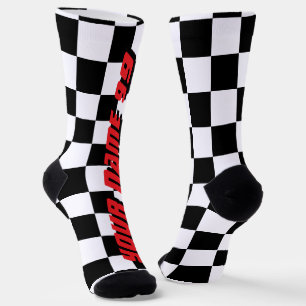 Geblokte vlag auto racesport gepersonaliseerd sokken