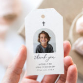 Gebogen foto Eerste Communie Jongen Bedankt Cadeaulabel
