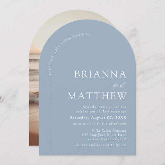 Gebogen moderne minimalistische stoffige blauw wit kaart (Voorkant / Achterkant)