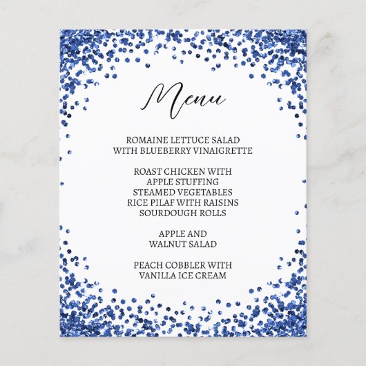 Gebogen Navy Blauwe Glitters Witte Menu (Voorkant)