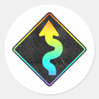 gebogen straatbord ronde sticker