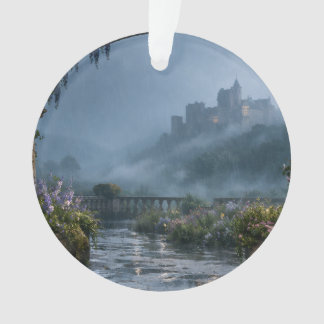Gebogen terras kasteel ochtendmist ornament