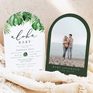 Gebogen Tropische Palmbladeren Aloha Baby Shower Kaart
