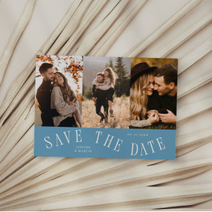 Gebogen typografie multi foto denimblauw save the date