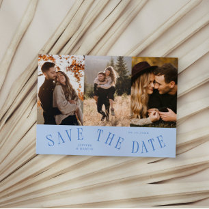 Gebogen typografie multi foto Ijsblauw Save The Date
