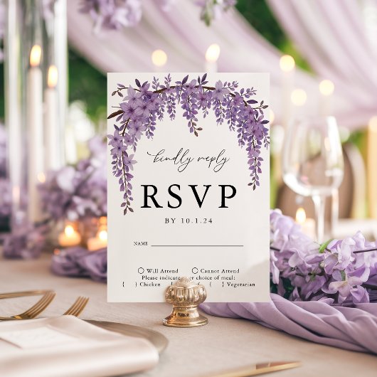 Gebogen Wisteria Branch Bloemen Huwelijk RSVP Kaar