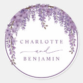 Gebogen Wisteria Branch Bloementuin Trouwen Ronde Sticker (Voorkant)