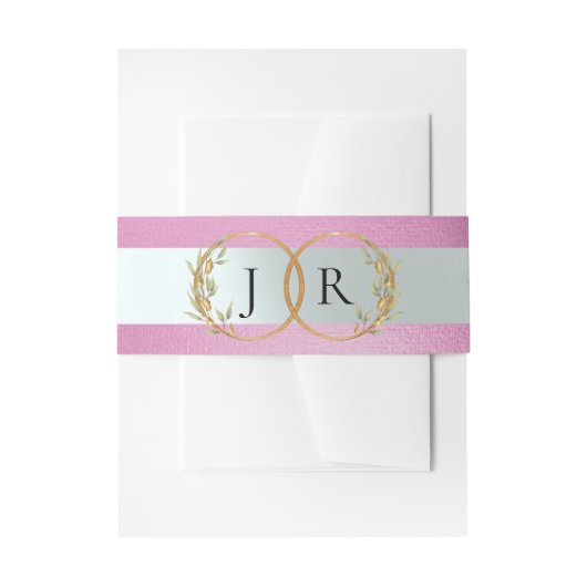 Gebonden bladmonogram - Roze Uitnodigingen Wikkel (Voorkant Voorbeeld)