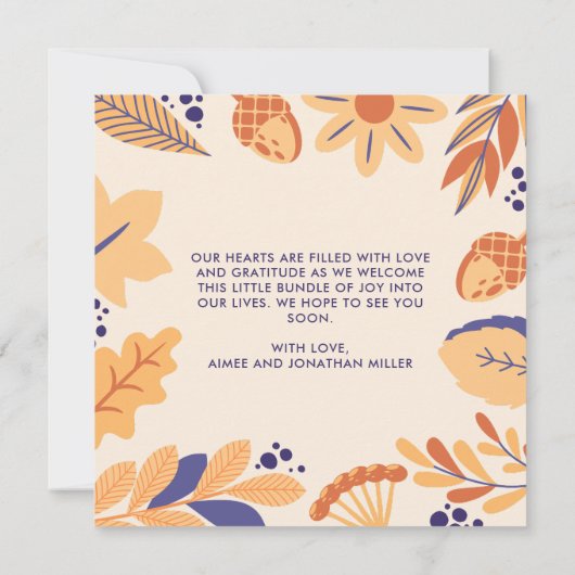 Geboorte Aankondiging Herfst Rustieke Boho Square (Achterkant)