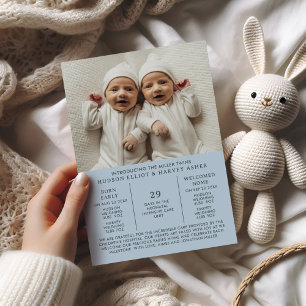 Geboorte Aankondiging Preemie Twins NICU Blauw Kaa
