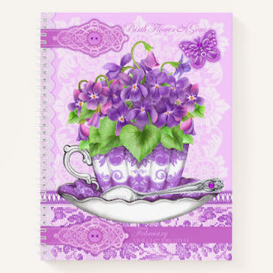 Geboorte Bloem en Gem Februari Kant Groot Notitieboek