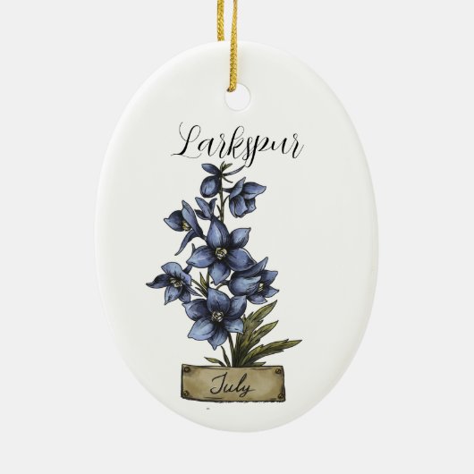 Geboorte Bloem JULI Verjaardag Larkspur Keramisch Ornament (Achterkant)