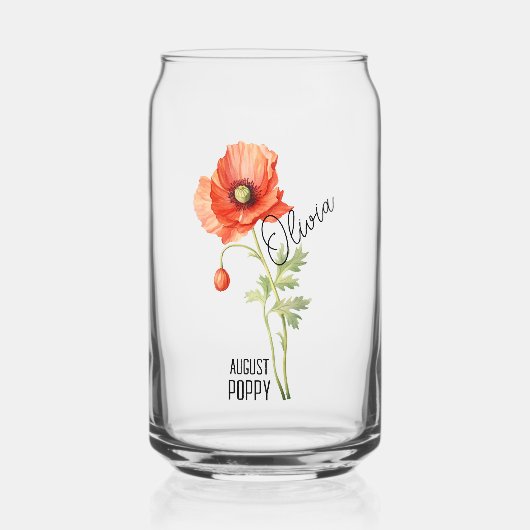 Geboorte Bloem Maand Augustus Poppy Naam Canvas ta Blikvorm Glas (Voorkant)