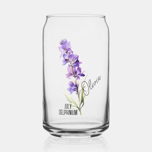 Geboorte Bloem Maand Juli Delphinium Naam Blikvorm Glas (Voorkant)