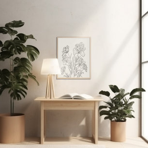 Geboorte bloem maand minimalistische inkt poster