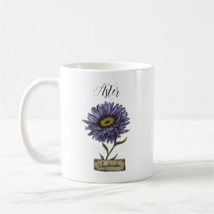 Geboorte Bloem SEPTEMBER Verjaardag Paarse Aster Koffiemok