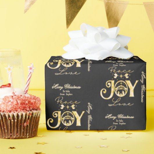 Geboorte Christelijk Kerstmis Goud Vrede Vreugde L Cadeaupapier (Verjaardagsfeest)