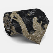 Geboorte Kerstmis Zwart Goud Glitter Stropdas (Opgerold)