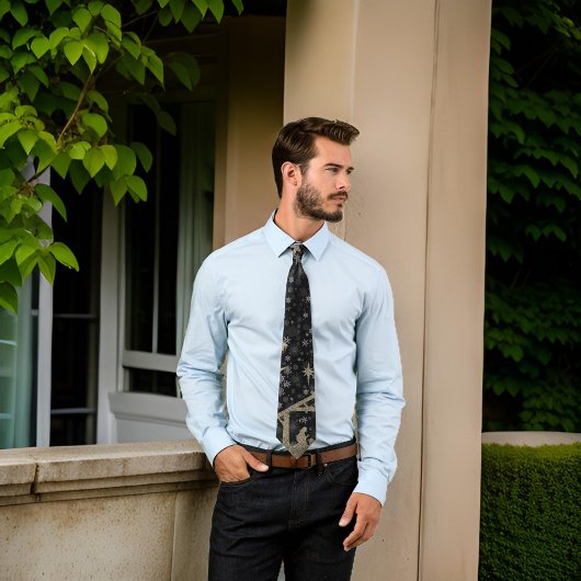 Geboorte Kerstmis Zwart Goud Glitter Stropdas