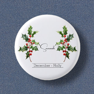 Geboorte Maand Bloem December Holly Ronde Button 3,2 Cm