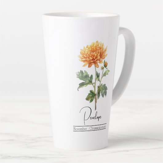 Geboorte Maand Bloem November Chrysanthemum Latte Mok (Rechterhoek)