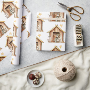 Geboorte Mary Joseph Baby Jesus Stabiele Kerstmis Cadeaupapier