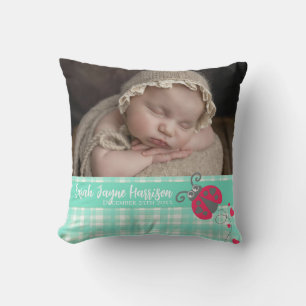 Geboorte pasgeboren gift lieveheersbeestje aqua gr kussen