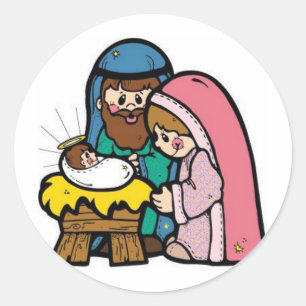Geboorte scène met baby Jesus Ronde Sticker