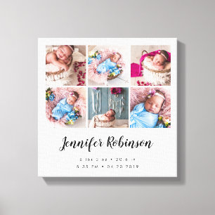 Geboorte Stat Foto Collage Wit Canvas Afdruk