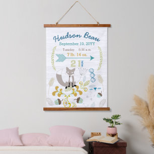 Geboorte Stats Baby Jongen Bos Vos Wand Hanging Hangend Wandkleed