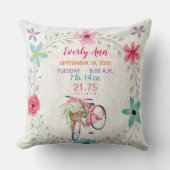 Geboorte Stats Baby Meisje  Retro Roze Fiets Kussen (Voorkant)