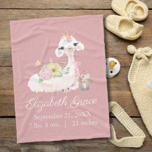 Geboorte Stats Lama Roze en Witte Bloemen Cute Bab Fleece Deken