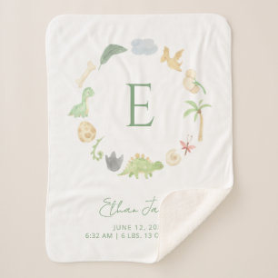 Geboorte Stats Monogram Krans Schattigee Dinosauru Sherpa Deken