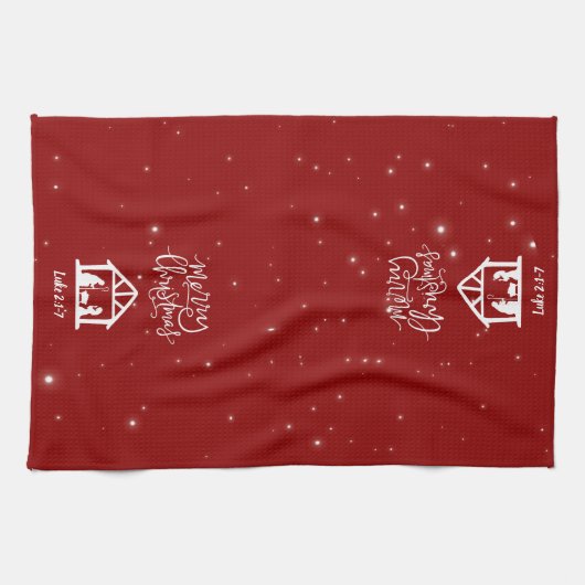 Geboorte Vrolijk kerstrood Theedoek (Horizontaal)