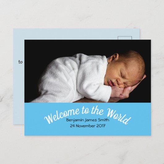 Geboorteaankondiging Custom Photo Baby Boy Briefkaart (Voorkant / Achterkant)