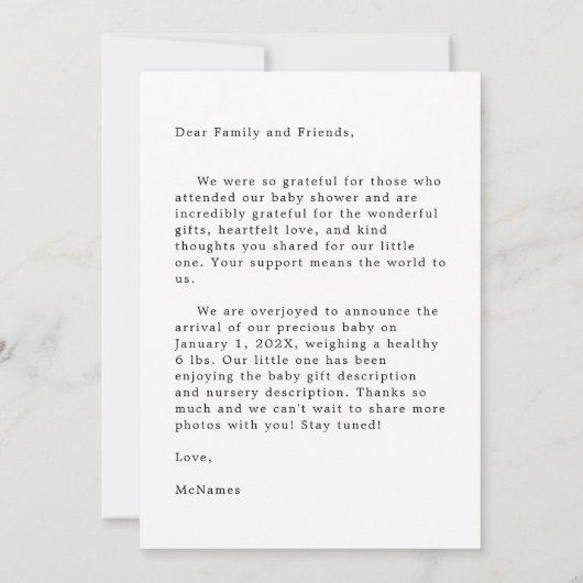 Geboorteaankondiging Foto Dank u kaart (Achterkant)