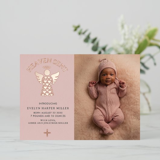 Geboorteaankondiging Hemelse engel folie kaart (Staand Voorkant)