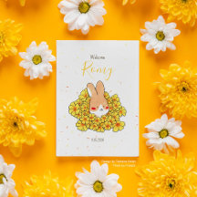 Geboorteaankondiging konijn bloem